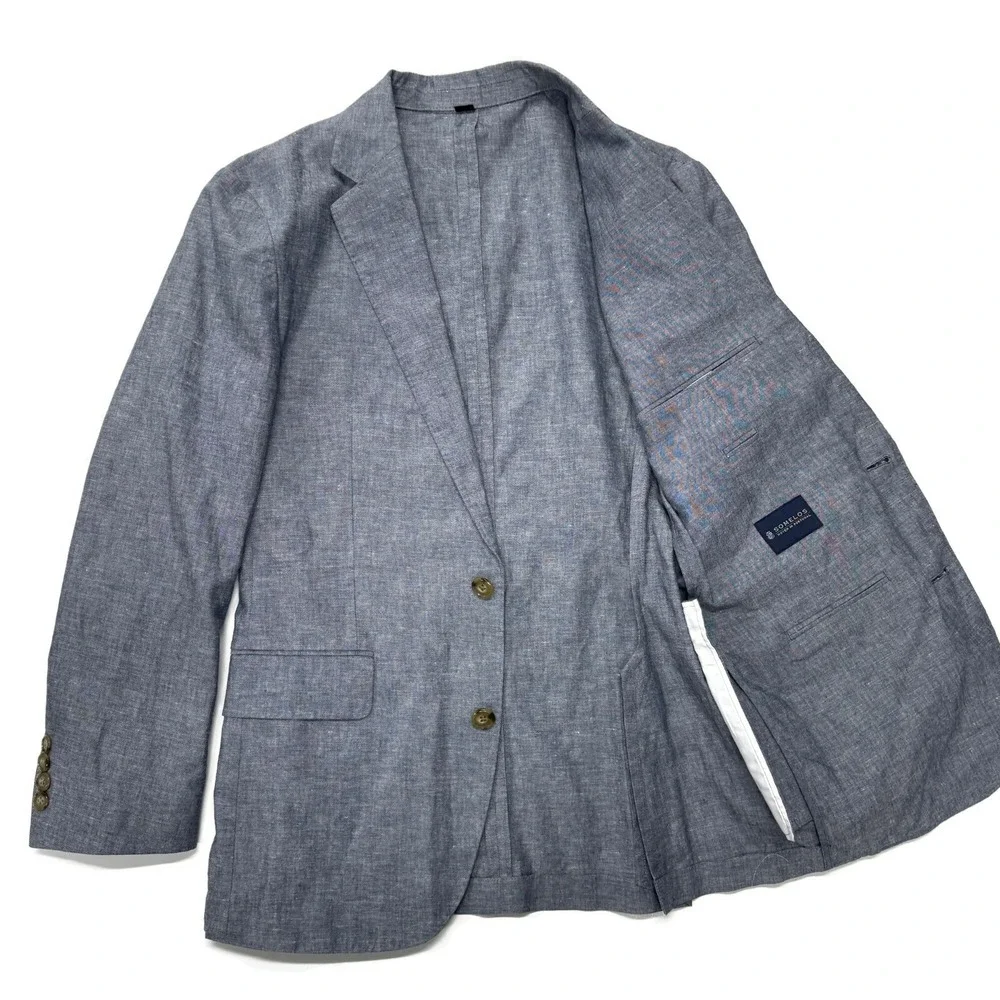 J Crew Ludlow Slim Fit Unstructured Suit Jacket Cotton Linen Blend Mens 36S Gray